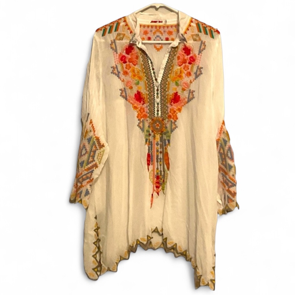 Johnny Was Sheer Embroidered Top / Dress / Coverup